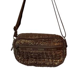 Sac Lesport Purse Womens Brown Shoulder Strap Crossbody Padded Shimmer Fabric
